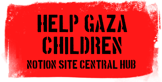 Help Gaza Children: Notion site central hub charity donation button